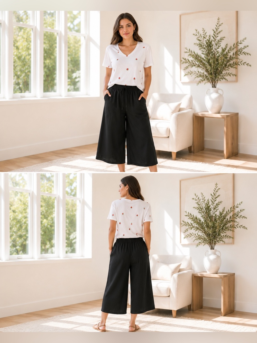 Dazy Lightweight Black Wide-Leg Culotte Pants with Elastic Waist size Large NWT